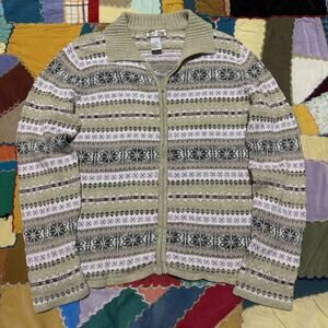 Keirloom Collectibles Fair Isle Pattern Pink And Beige Full Zip Sweater Large